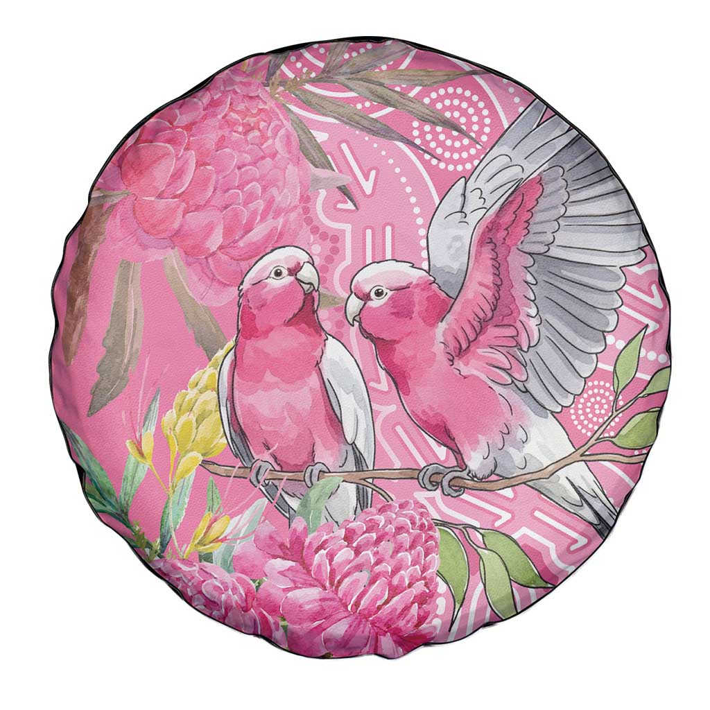 Australia Pink Galah Spare Tire Cover Rose-breasted Cockatoo Waratah Indigenous Art - Aussie Hoodie