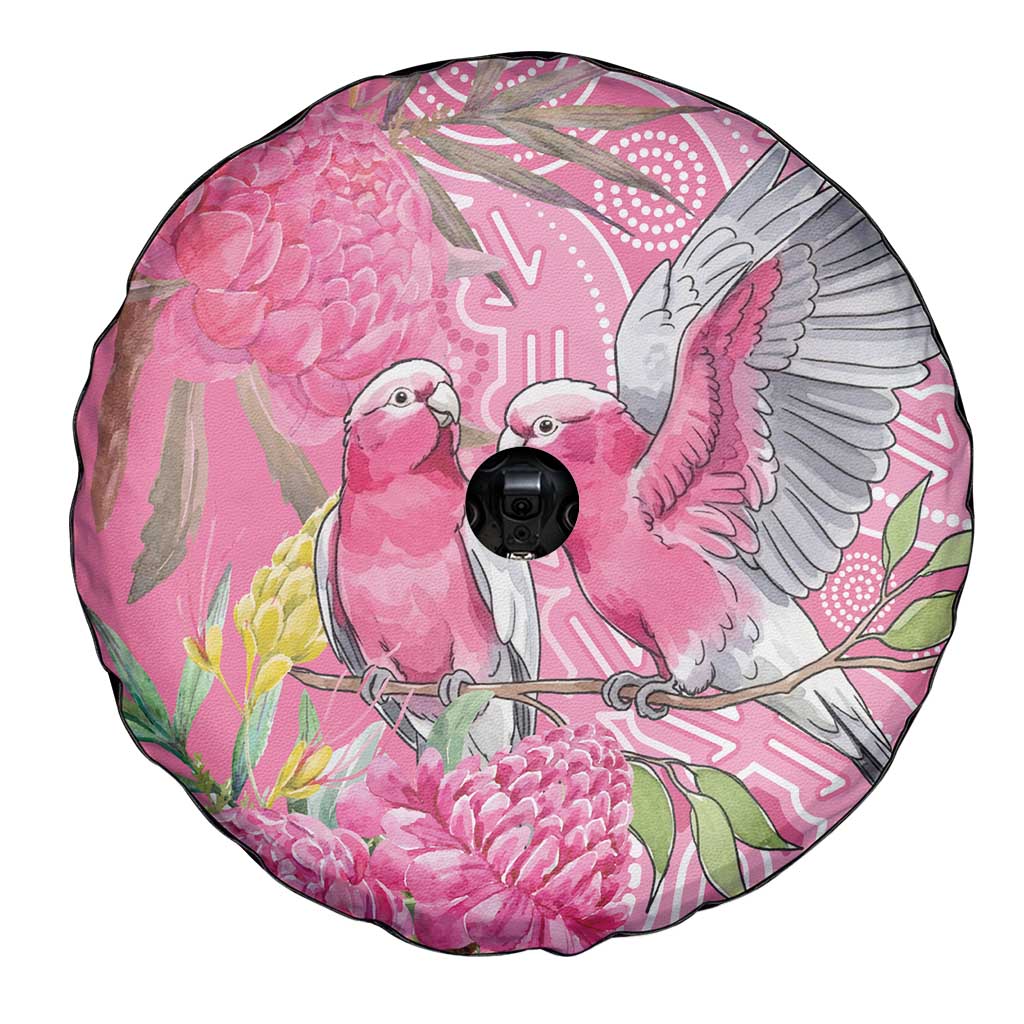 Australia Pink Galah Spare Tire Cover Rose-breasted Cockatoo Waratah Indigenous Art - Aussie Hoodie