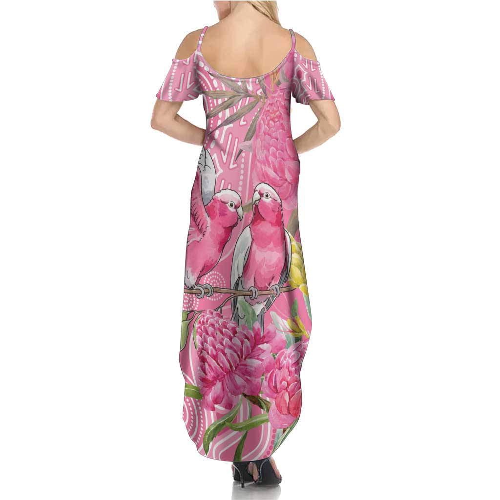 Australia Pink Galah Summer Maxi Dress Rose-breasted Cockatoo Waratah Indigenous Art - Aussie Hoodie