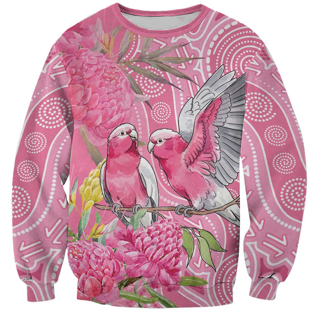 Australia Pink Galah Sweatshirt Rose-breasted Cockatoo Waratah Indigenous Art - Aussie Hoodie