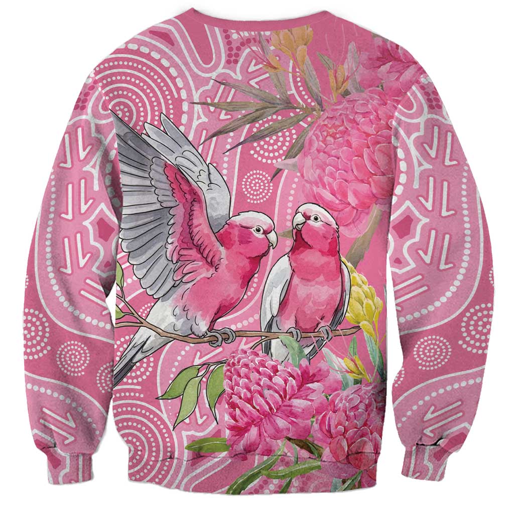 Australia Pink Galah Sweatshirt Rose-breasted Cockatoo Waratah Indigenous Art - Aussie Hoodie