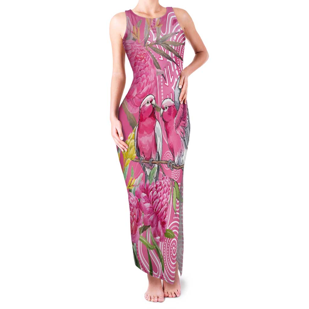 Australia Pink Galah Tank Maxi Dress Rose-breasted Cockatoo Waratah Indigenous Art - Aussie Hoodie