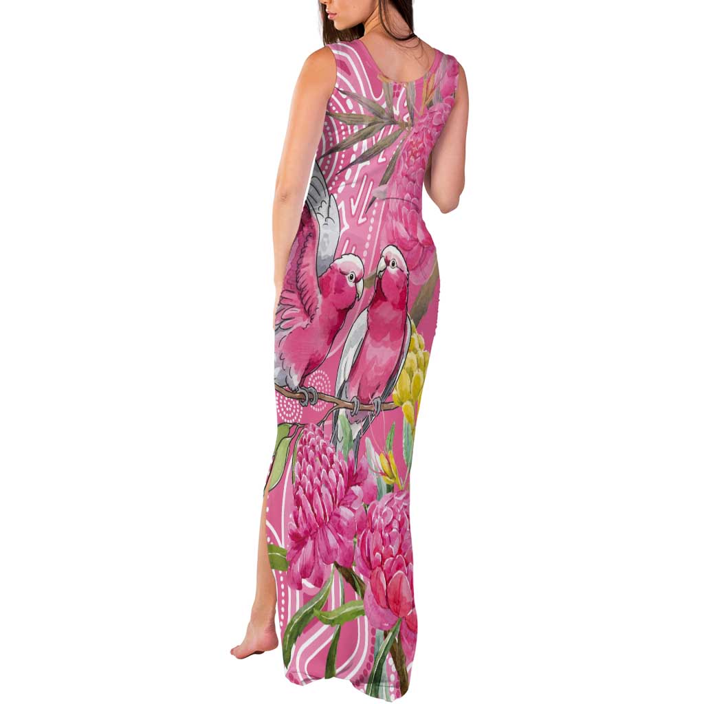Australia Pink Galah Tank Maxi Dress Rose-breasted Cockatoo Waratah Indigenous Art - Aussie Hoodie