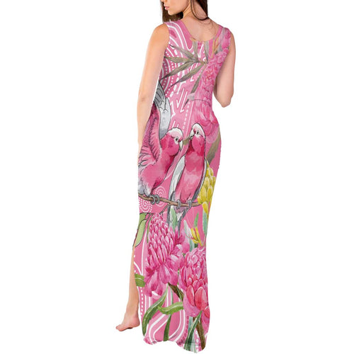 Australia Pink Galah Tank Maxi Dress Rose-breasted Cockatoo Waratah Indigenous Art - Aussie Hoodie