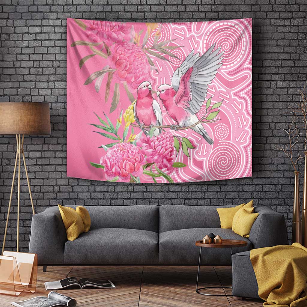 Australia Pink Galah Tapestry Rose-breasted Cockatoo Waratah Indigenous Art - Aussie Hoodie