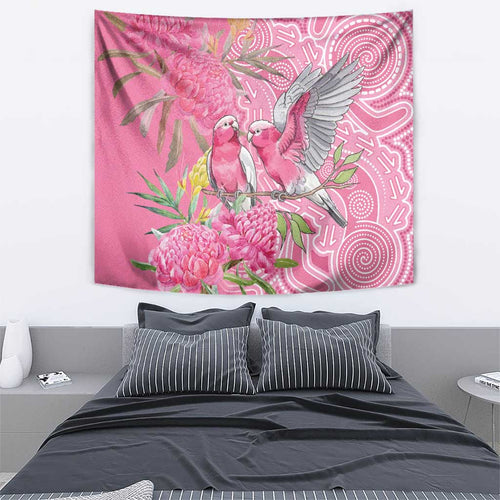 Australia Pink Galah Tapestry Rose-breasted Cockatoo Waratah Indigenous Art - Aussie Hoodie