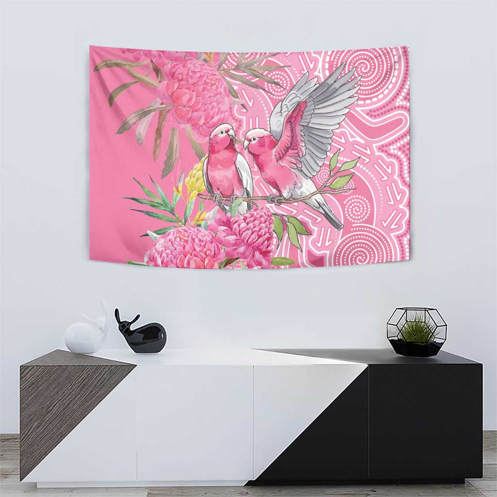 Australia Pink Galah Tapestry Rose-breasted Cockatoo Waratah Indigenous Art - Aussie Hoodie
