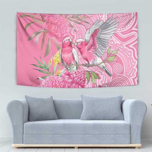 Australia Pink Galah Tapestry Rose-breasted Cockatoo Waratah Indigenous Art - Aussie Hoodie
