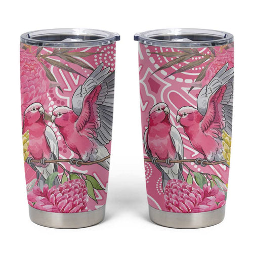 Australia Pink Galah Tumbler Cup Rose-breasted Cockatoo Waratah Indigenous Art - Aussie Hoodie