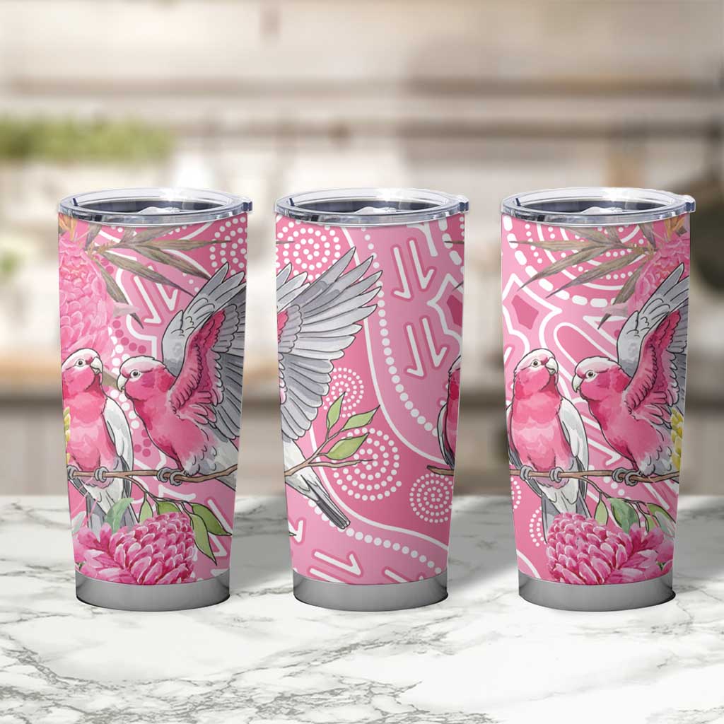 Australia Pink Galah Tumbler Cup Rose-breasted Cockatoo Waratah Indigenous Art - Aussie Hoodie