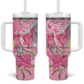 Australia Pink Galah Tumbler With Handle Rose-breasted Cockatoo Waratah Indigenous Art - Aussie Hoodie