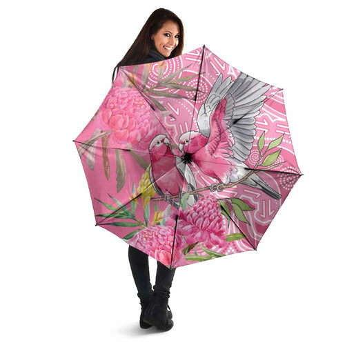 Australia Pink Galah Umbrella Rose-breasted Cockatoo Waratah Indigenous Art - Aussie Hoodie