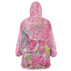 Australia Pink Galah Wearable Blanket Hoodie Rose-breasted Cockatoo Waratah Indigenous Art - Aussie Hoodie