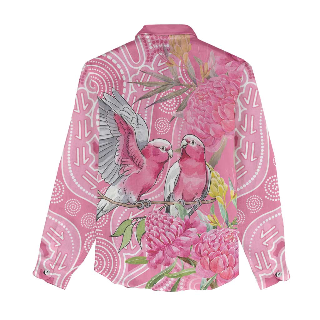 Australia Pink Galah Women Casual Shirt Rose-breasted Cockatoo Waratah Indigenous Art - Aussie Hoodie