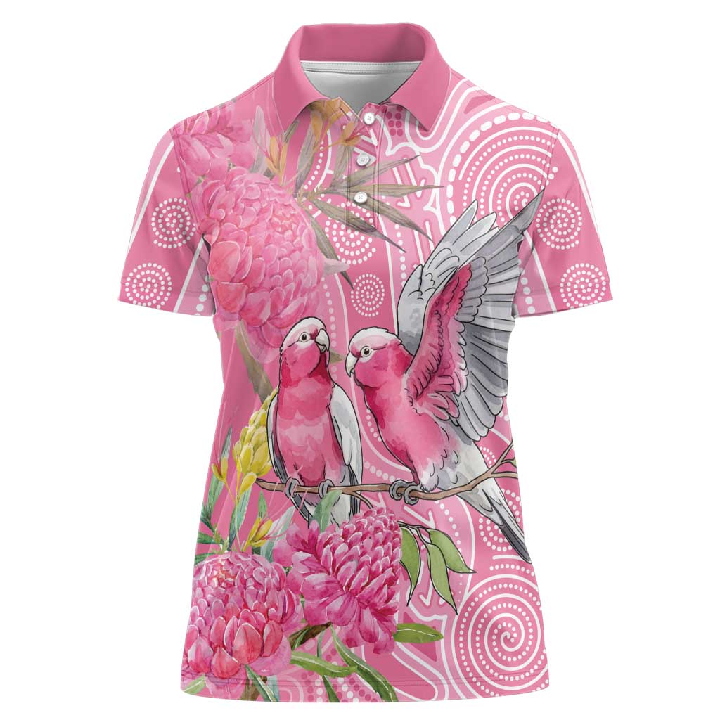 Australia Pink Galah Women Polo Shirt Rose-breasted Cockatoo Waratah Indigenous Art - Aussie Hoodie