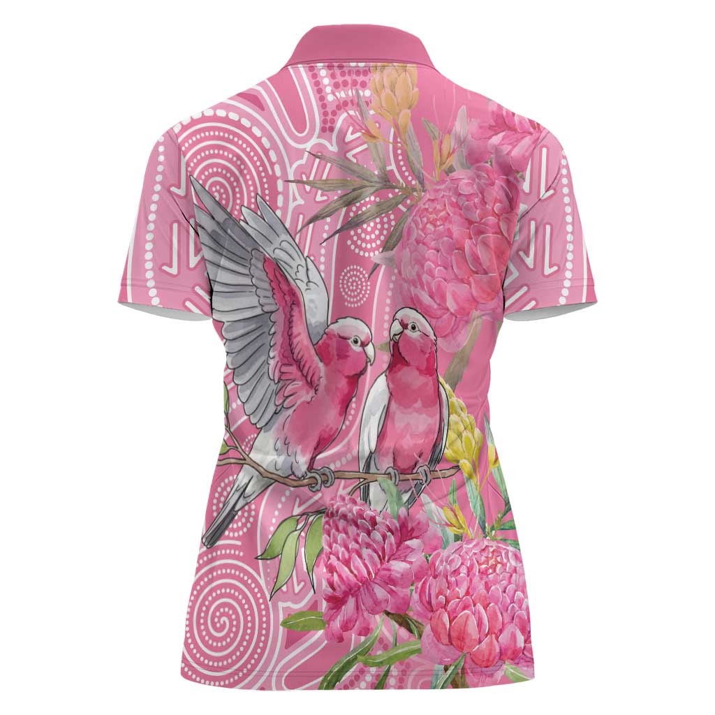 Australia Pink Galah Women Polo Shirt Rose-breasted Cockatoo Waratah Indigenous Art - Aussie Hoodie