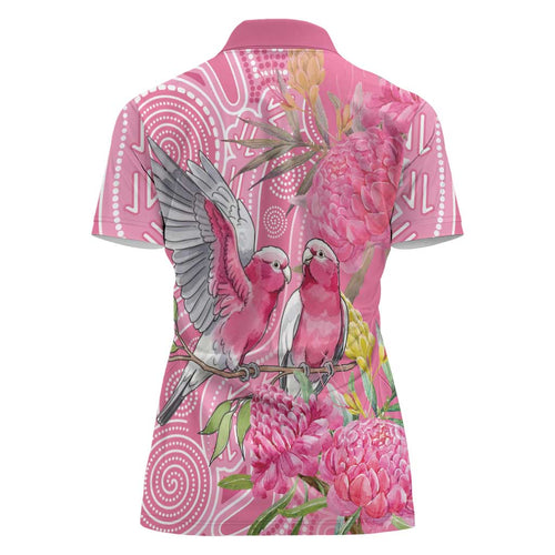 Australia Pink Galah Women Polo Shirt Rose-breasted Cockatoo Waratah Indigenous Art - Aussie Hoodie