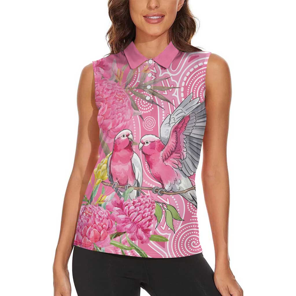 Australia Pink Galah Women Sleeveless Polo Shirt Rose-breasted Cockatoo Waratah Indigenous Art - Aussie Hoodie