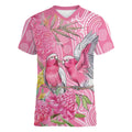 Australia Pink Galah Women V-Neck T-Shirt Rose-breasted Cockatoo Waratah Indigenous Art - Aussie Hoodie