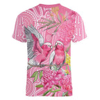 Australia Pink Galah Women V-Neck T-Shirt Rose-breasted Cockatoo Waratah Indigenous Art - Aussie Hoodie