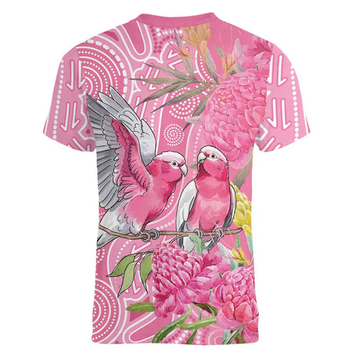 Australia Pink Galah Women V-Neck T-Shirt Rose-breasted Cockatoo Waratah Indigenous Art - Aussie Hoodie