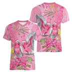 Australia Pink Galah Women V-Neck T-Shirt Rose-breasted Cockatoo Waratah Indigenous Art - Aussie Hoodie