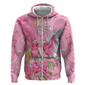 Australia Pink Galah Zip Hoodie Rose-breasted Cockatoo Waratah Indigenous Art - Aussie Hoodie