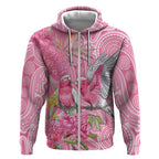 Australia Pink Galah Zip Hoodie Rose-breasted Cockatoo Waratah Indigenous Art - Aussie Hoodie