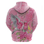 Australia Pink Galah Zip Hoodie Rose-breasted Cockatoo Waratah Indigenous Art - Aussie Hoodie