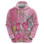 Australia Pink Galah Zip Hoodie Rose-breasted Cockatoo Waratah Indigenous Art - Aussie Hoodie