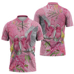 Australia Pink Galah Zipper Polo Shirt Rose-breasted Cockatoo Waratah Indigenous Art - Aussie Hoodie