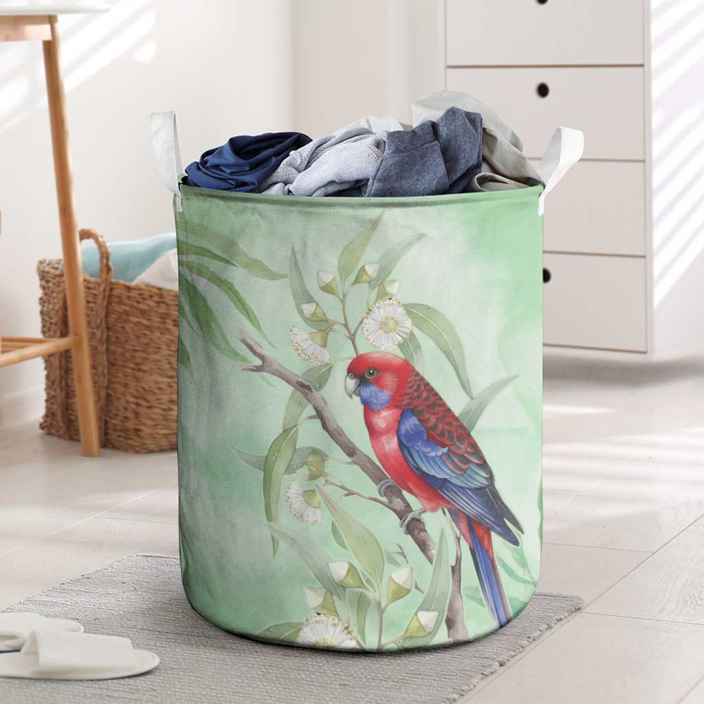Australia Crimson Rosella Laundry Basket Platycercus Elegans Eucalyptus Alba Watercolor - Aussie Hoodie