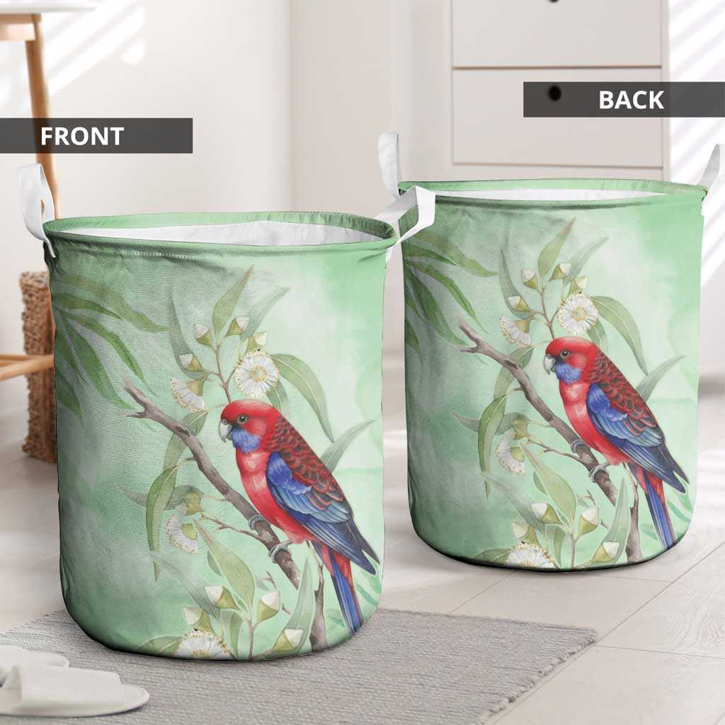 Australia Crimson Rosella Laundry Basket Platycercus Elegans Eucalyptus Alba Watercolor - Aussie Hoodie