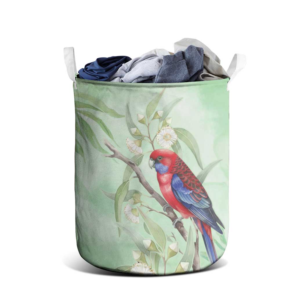 Australia Crimson Rosella Laundry Basket Platycercus Elegans Eucalyptus Alba Watercolor - Aussie Hoodie