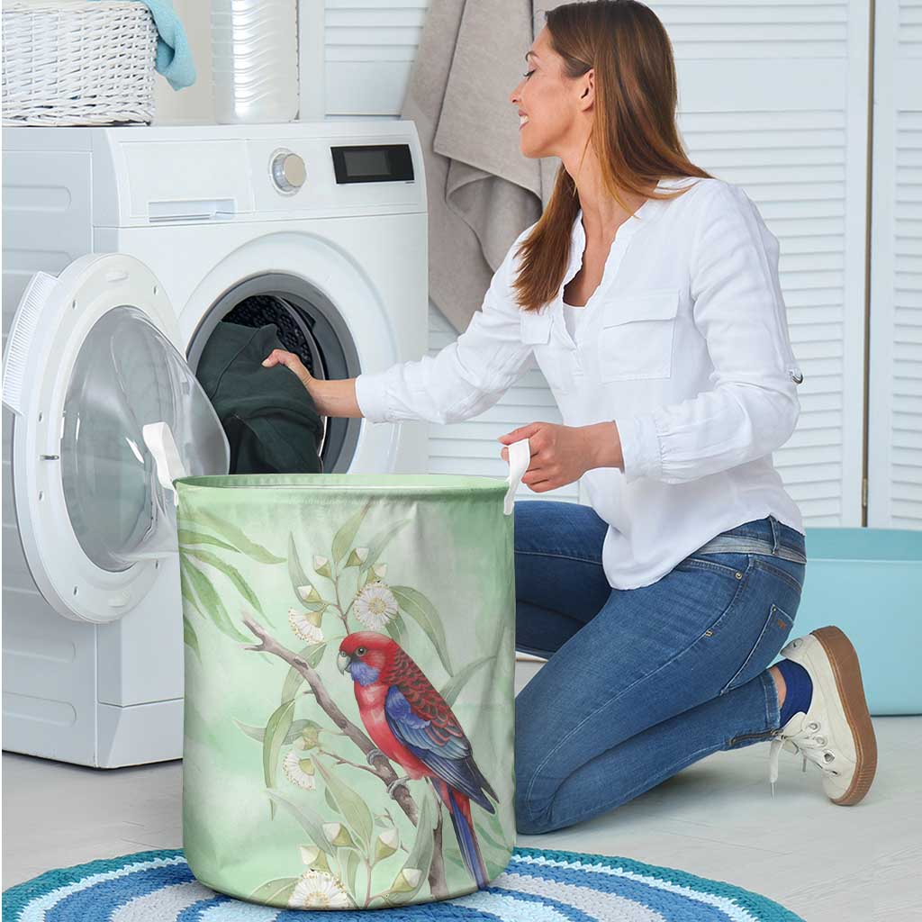 Australia Crimson Rosella Laundry Basket Platycercus Elegans Eucalyptus Alba Watercolor - Aussie Hoodie