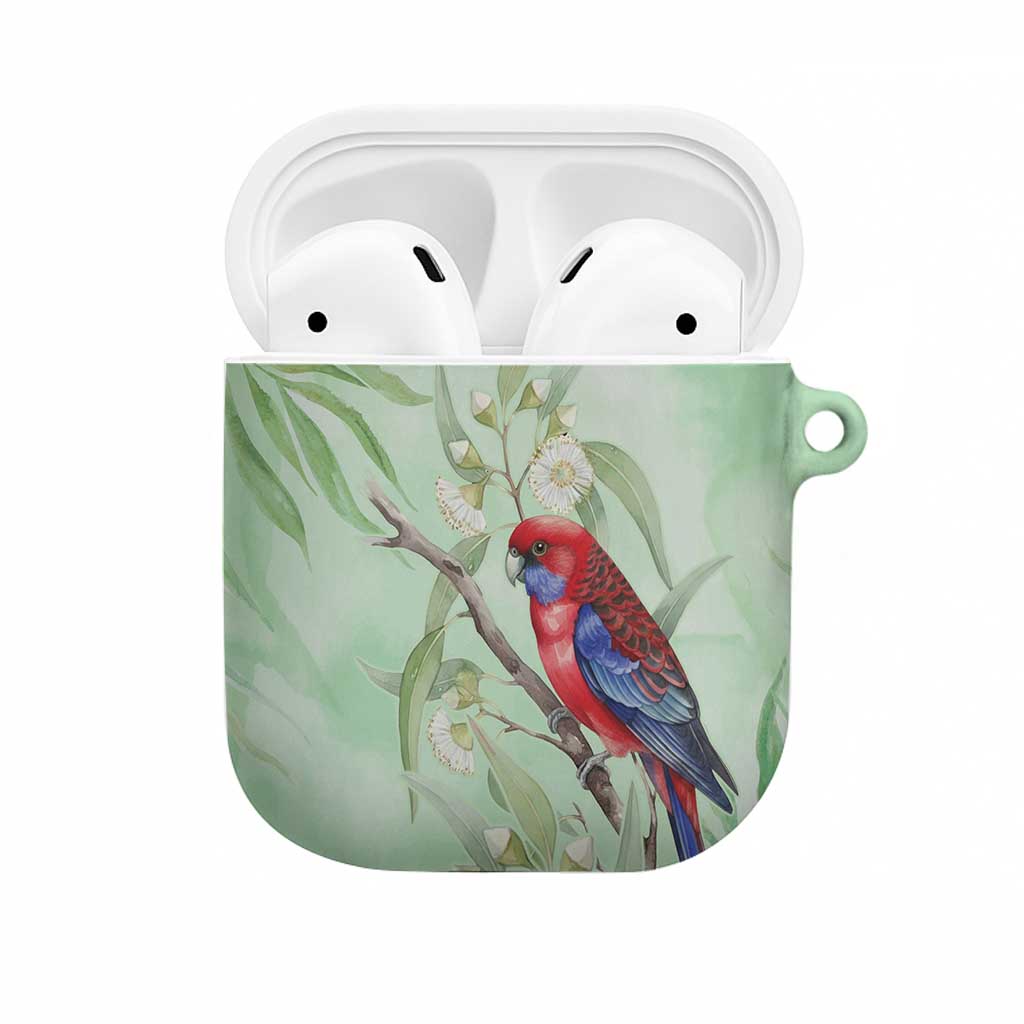 Australia Crimson Rosella AirPods Case Platycercus Elegans Eucalyptus Alba Watercolor - Aussie Hoodie
