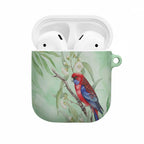 Australia Crimson Rosella AirPods Case Platycercus Elegans Eucalyptus Alba Watercolor - Aussie Hoodie