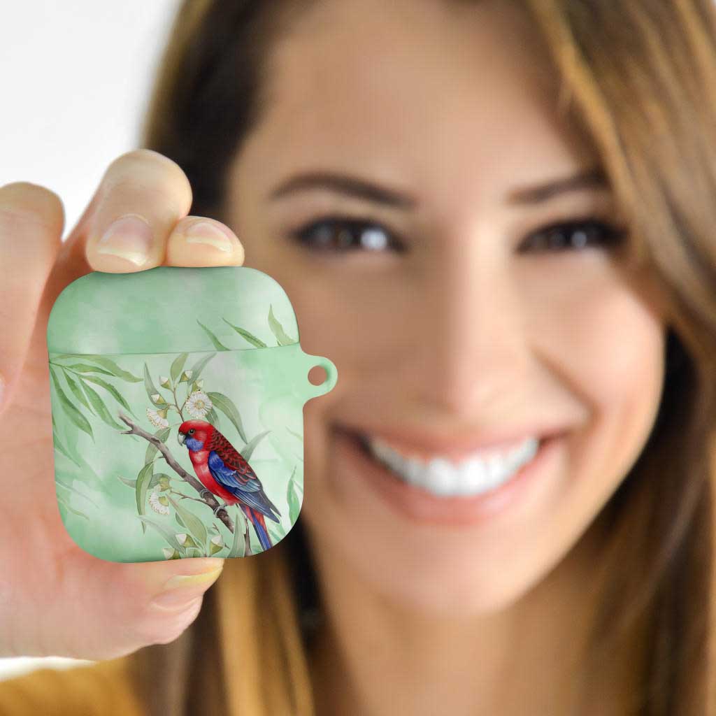 Australia Crimson Rosella AirPods Case Platycercus Elegans Eucalyptus Alba Watercolor - Aussie Hoodie