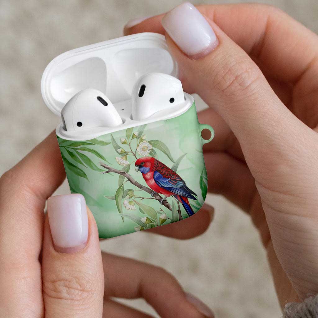 Australia Crimson Rosella AirPods Case Platycercus Elegans Eucalyptus Alba Watercolor - Aussie Hoodie