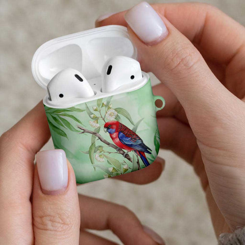 Australia Crimson Rosella AirPods Case Platycercus Elegans Eucalyptus Alba Watercolor - Aussie Hoodie