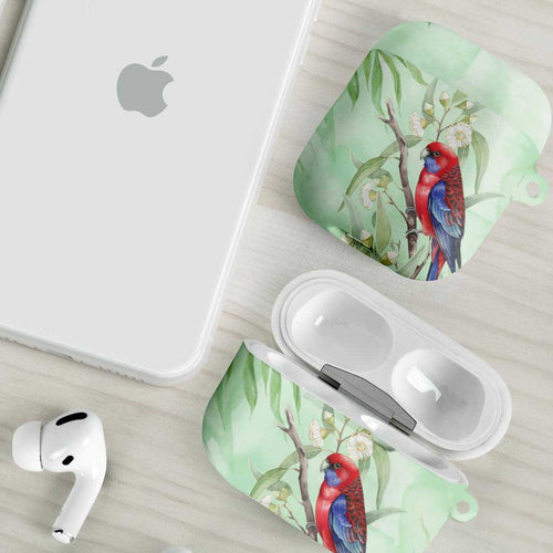 Australia Crimson Rosella AirPods Case Platycercus Elegans Eucalyptus Alba Watercolor - Aussie Hoodie