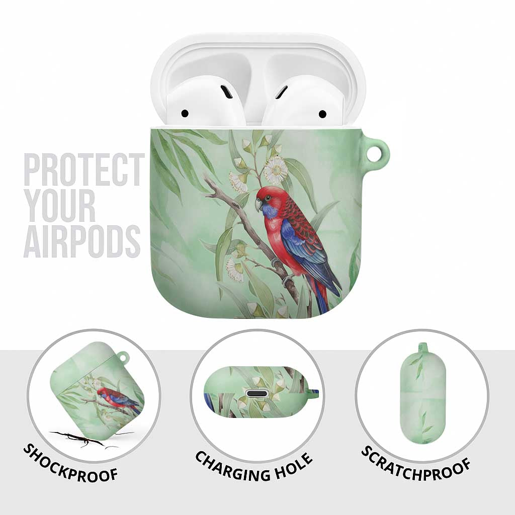 Australia Crimson Rosella AirPods Case Platycercus Elegans Eucalyptus Alba Watercolor - Aussie Hoodie