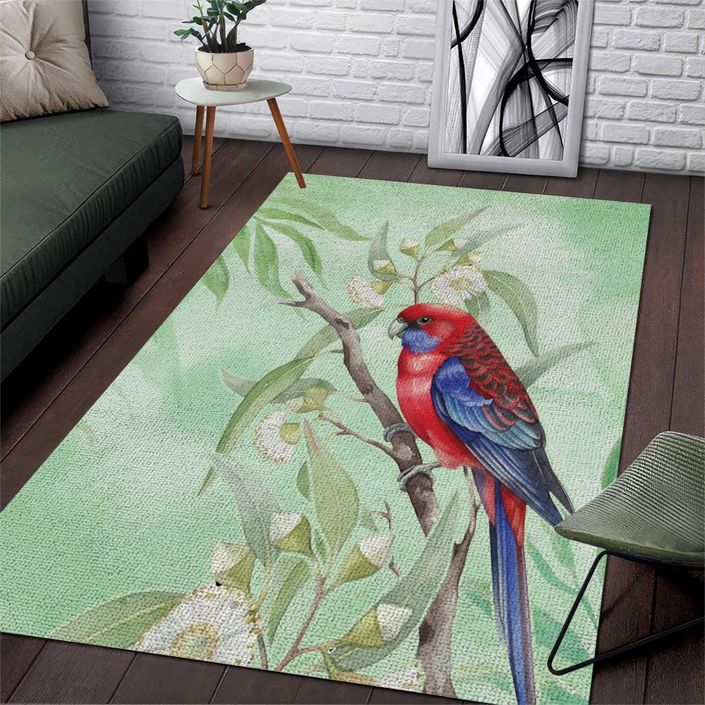 Australia Crimson Rosella Area Rug Platycercus Elegans Eucalyptus Alba Watercolor - Aussie Hoodie