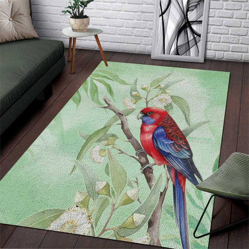 Australia Crimson Rosella Area Rug Platycercus Elegans Eucalyptus Alba Watercolor - Aussie Hoodie