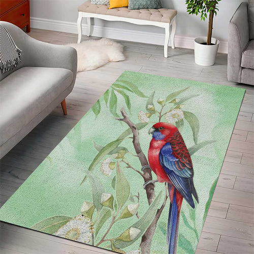 Australia Crimson Rosella Area Rug Platycercus Elegans Eucalyptus Alba Watercolor - Aussie Hoodie