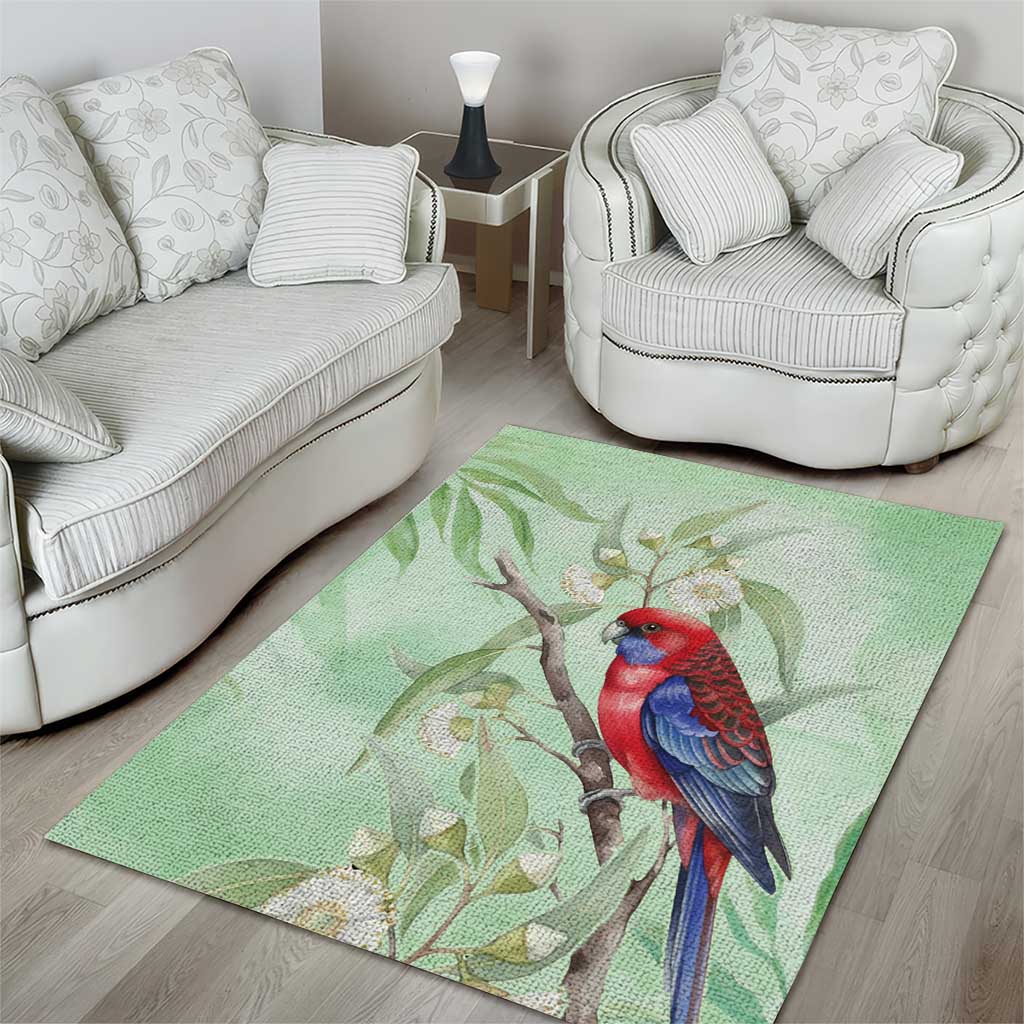 Australia Crimson Rosella Area Rug Platycercus Elegans Eucalyptus Alba Watercolor - Aussie Hoodie