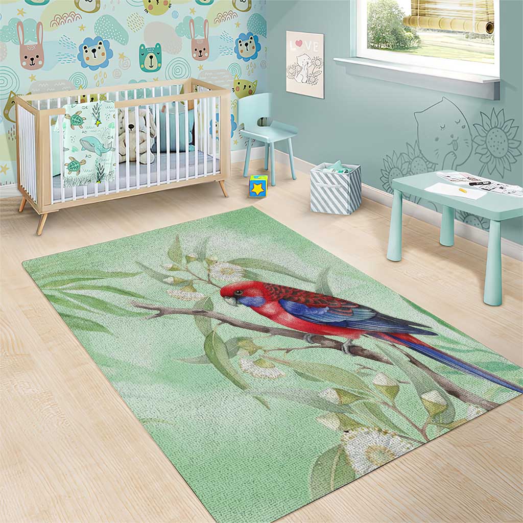 Australia Crimson Rosella Area Rug Platycercus Elegans Eucalyptus Alba Watercolor - Aussie Hoodie