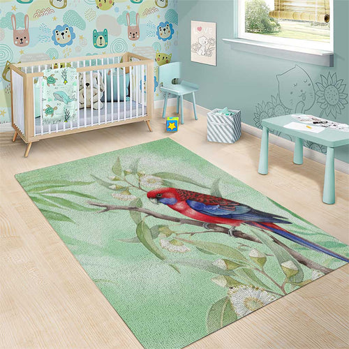 Australia Crimson Rosella Area Rug Platycercus Elegans Eucalyptus Alba Watercolor - Aussie Hoodie