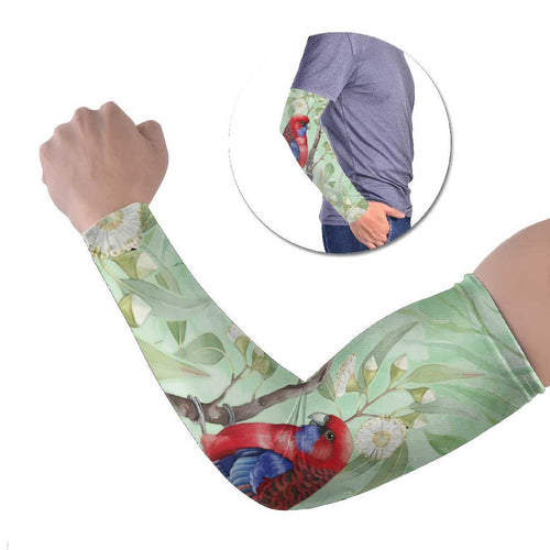 Australia Crimson Rosella Arm Sleeves Platycercus Elegans Eucalyptus Alba Watercolor - Aussie Hoodie