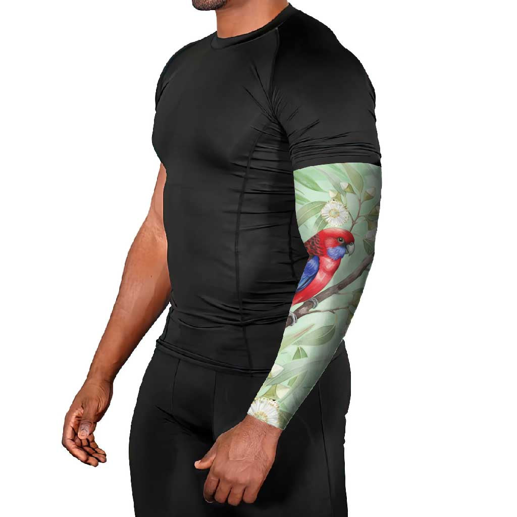 Australia Crimson Rosella Arm Sleeves Platycercus Elegans Eucalyptus Alba Watercolor - Aussie Hoodie